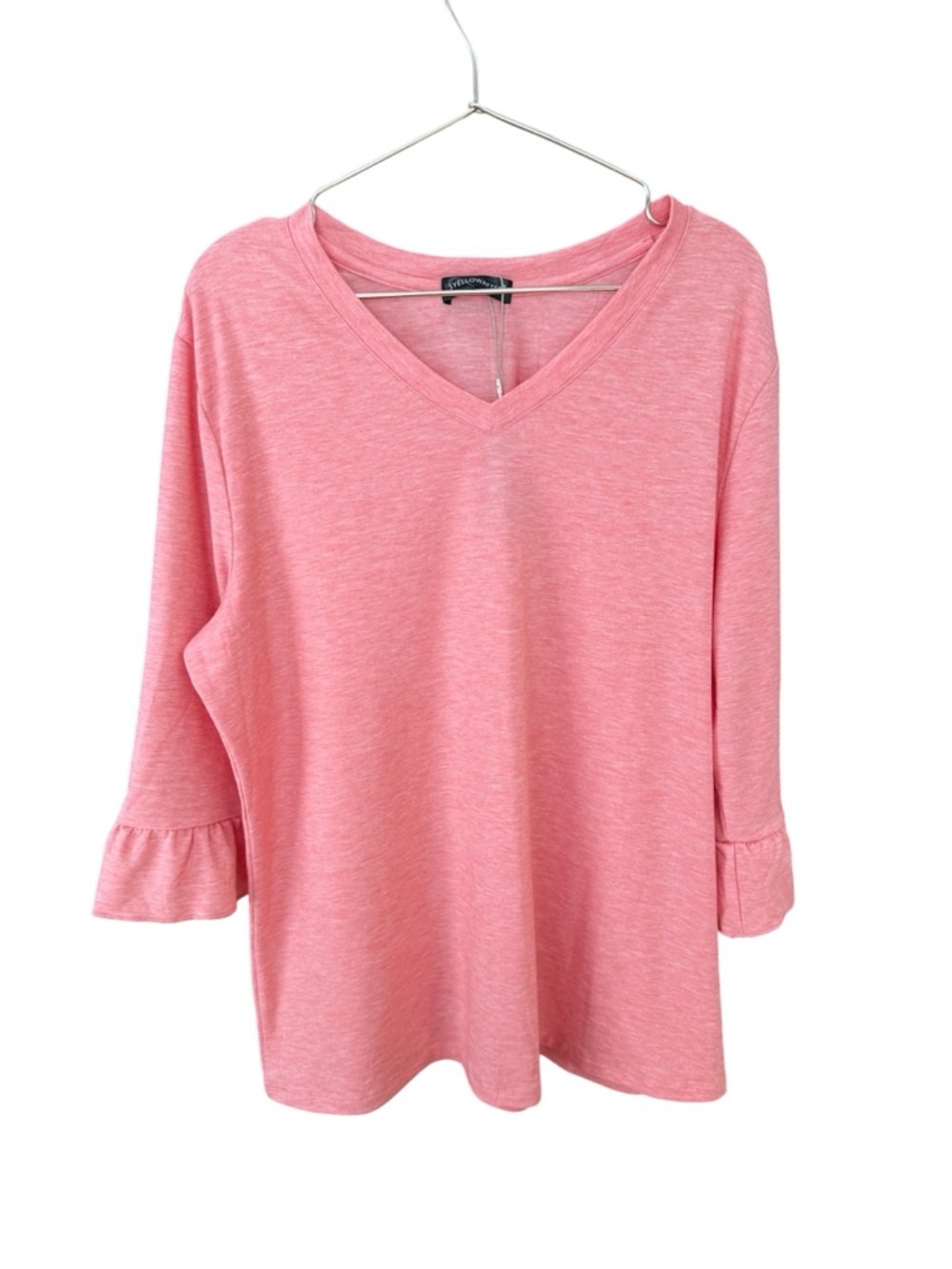 Syellowafter Women's Size Large Coral V-Neck Ruffle Sleeve Top. BNWT